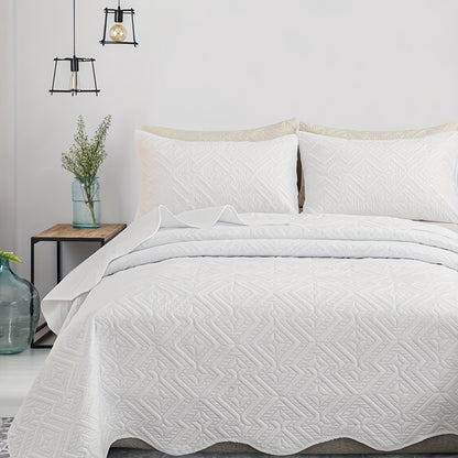 1pc Elegant Herringbone Quilted Bedspred - Soft, Breathable Polyester with Ruffle Detail, All-Season Coverlet for Modern Cabin Style Bedroom Decoration, Bed Decor