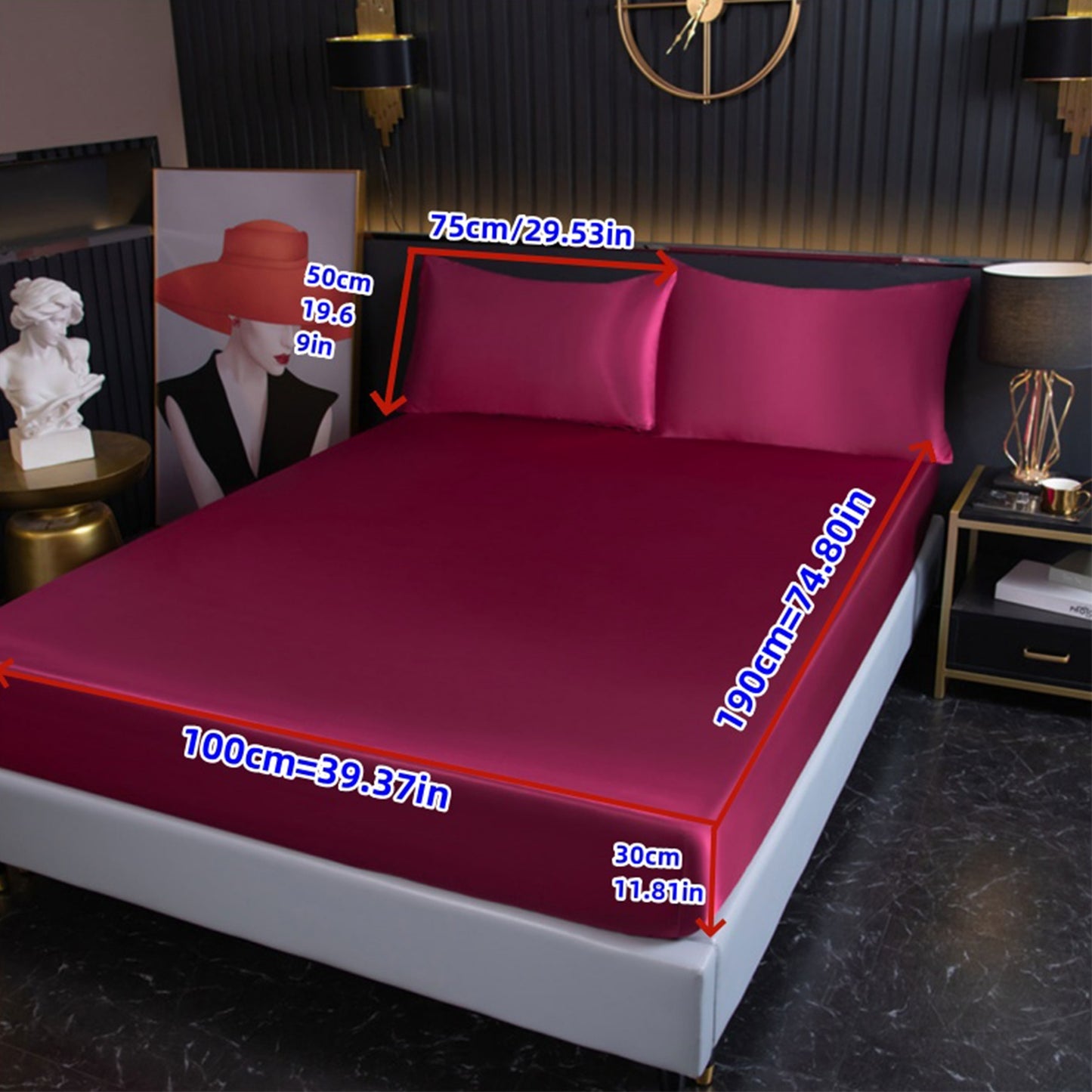 3pcs Cool But Not Icy Fresh Soft Smooth - Solid Color Satin 1pc Fitted Sheet And 1 Pair Pillowcases