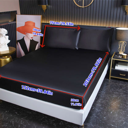 3pcs Cool But Not Icy Fresh Soft Smooth - Solid Color Satin 1pc Fitted Sheet And 1 Pair Pillowcases