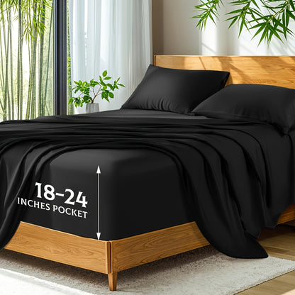 Soft Bamboo Sheets Twin/Full/Queen/King Size - Cooling Bamboo Bed Sheets For Hot Sleepers, Breathable & Moisture Wicking, Hotel Luxury Bedding Set With Deep Pockets