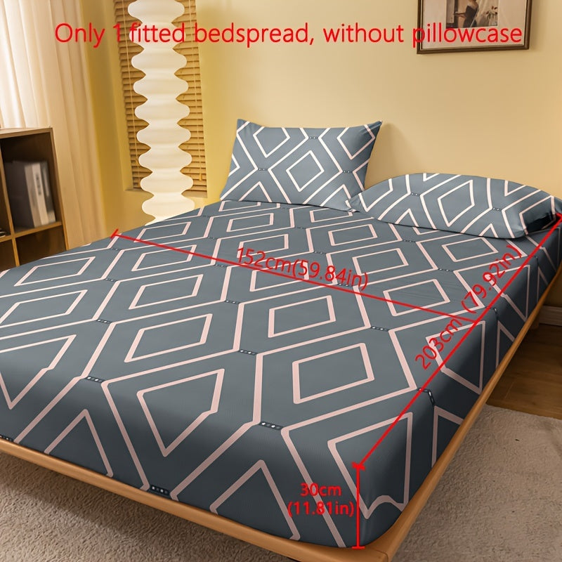 1pc Brushed Fitted Sheet, Soft Comfortable Geometric Pattern Bedding Fitted Sheet, for Bedroom, Guest Room, with Deep Pocket, Fitted Bed Sheet Only, Without Pillowcase
