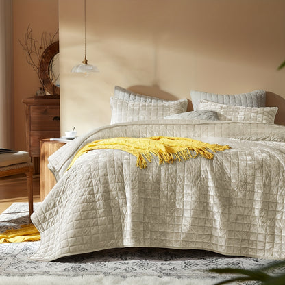 Velvet Quilt Full/Queen/King/California King Size, Lightweight Burnt Orange/Navy Blue Velvet Comforter Set with 2 Pillow Shams, Soft Bedspread Coverlet Quilted Bedding Set for All Season
