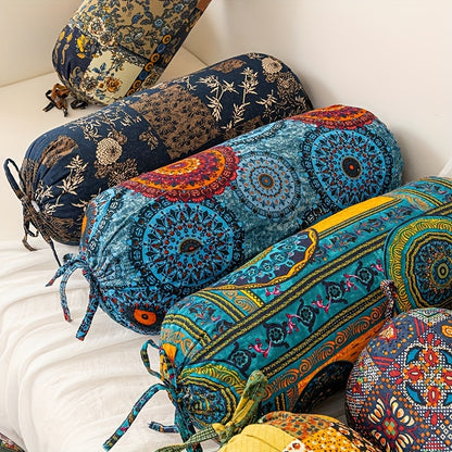 [Enable ] 1pc Bohemian Cylindrical Pillow with Pillow Core, Cushion, Removable And Washable Pillow, Tie Closure Cylindrical Pillow, Suitable for Neck, Back, And Waist Support, Can Be Used As a Decorative Pillow for Bedroom, Sofa, Office, Etc