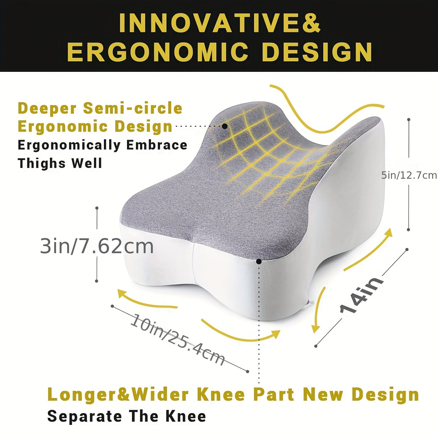 Memory Foam Knee Pillow for Side Sleepers – Long 14'' Leg Support Cushion, Keeps Knees Separated. Neutrally with Washable Breathable Cooling Cover in Large Gray - Ideal Comfort During Pregnancy and Nighttime, Contoured Shape, Ergonomic Design