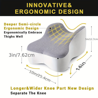 Memory Foam Knee Pillow for Side Sleepers – Long 14'' Leg Support Cushion, Keeps Knees Separated. Neutrally with Washable Breathable Cooling Cover in Large Gray - Ideal Comfort During Pregnancy and Nighttime, Contoured Shape, Ergonomic Design