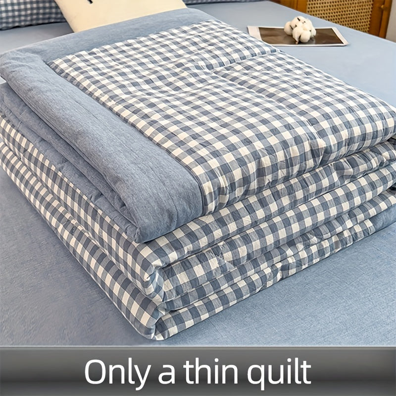 [Soft Skin-Friendly] Soft Skin-Friendly Summer Breeze Quilt | Space Theme, Microfiber Filling, Machine Washable, Lightweight, All-Season, Thin, Plaid Design - Single Piece, No Pillowcase and Bedsheet, Perfect for Warm Weather