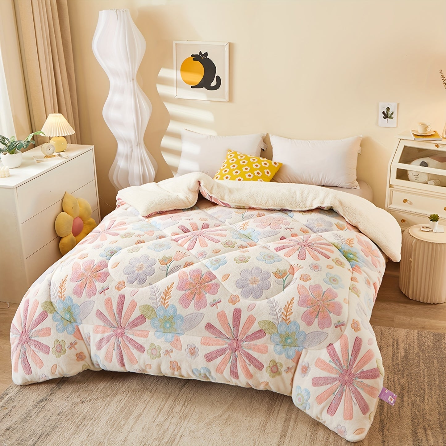 Floral Snowflake Printed Winter Quilt, Soft And Warm, Suitable for Autumn And Winter Bedding in Bedrooms And Guest Rooms