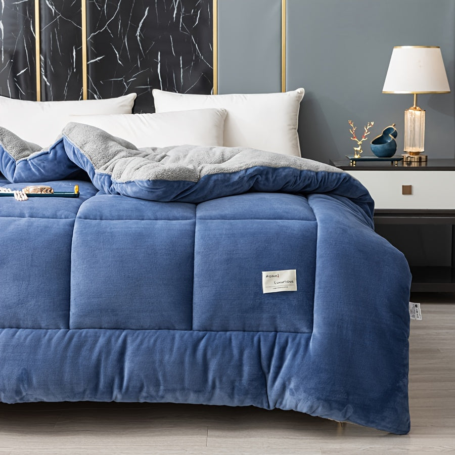 [Thickened Warm Quilt] 1pc of Thickened Warm Patchwork Quilt, Home Luxury Printed Lamb Fleece Autumn/winter Blanket, Fluffy Microfiber, All-season Extra-large Double Bed Quilt, Quilted Fiber Filling Bedding, Soft and Comfortable