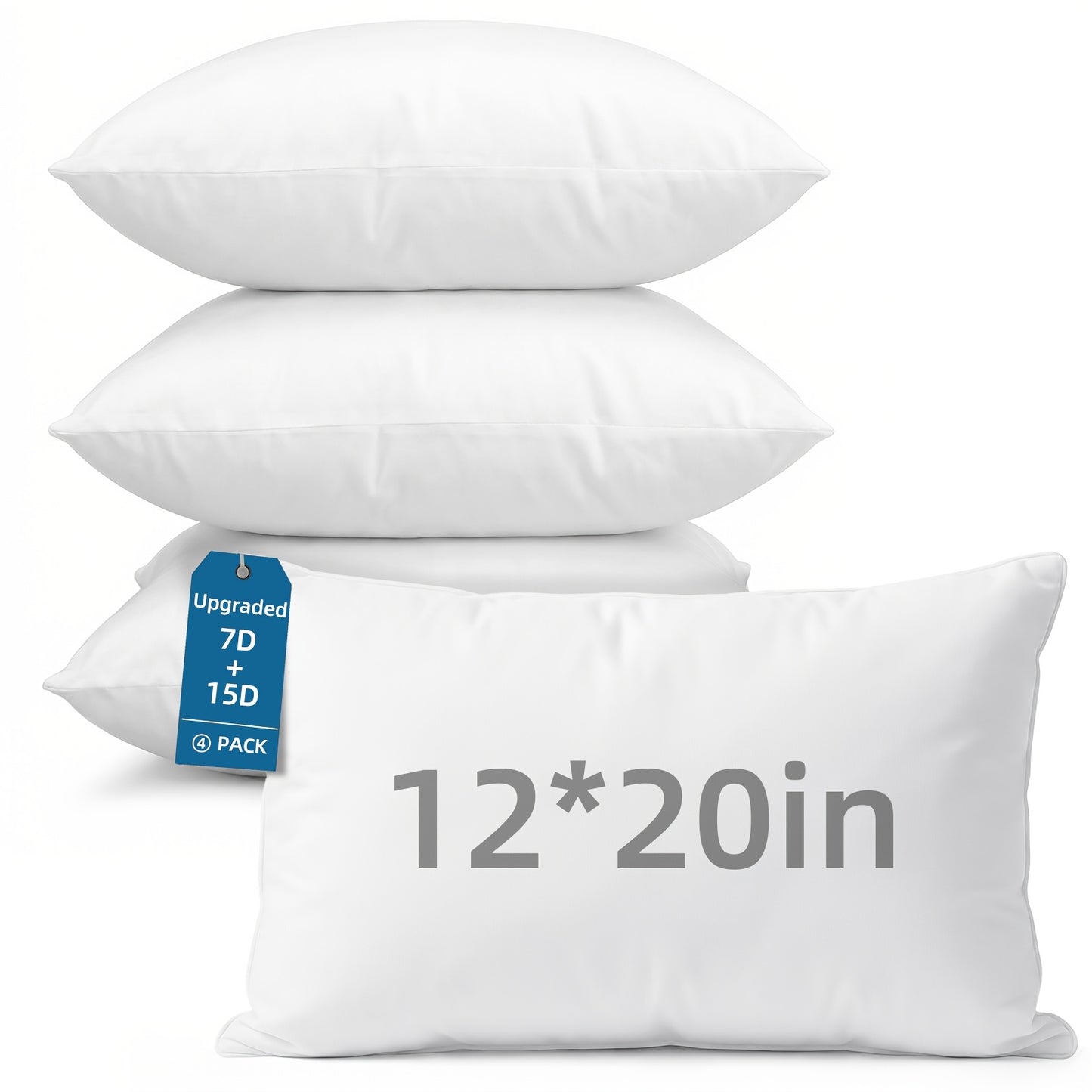 4pcs 18×18/20X20/12X20 in Pillow Inserts, Large Throw Pillows Insert, High Quality Couch Pillows, Square Pillow for Patio, Furniture, Bed, Living Room, Garden, White