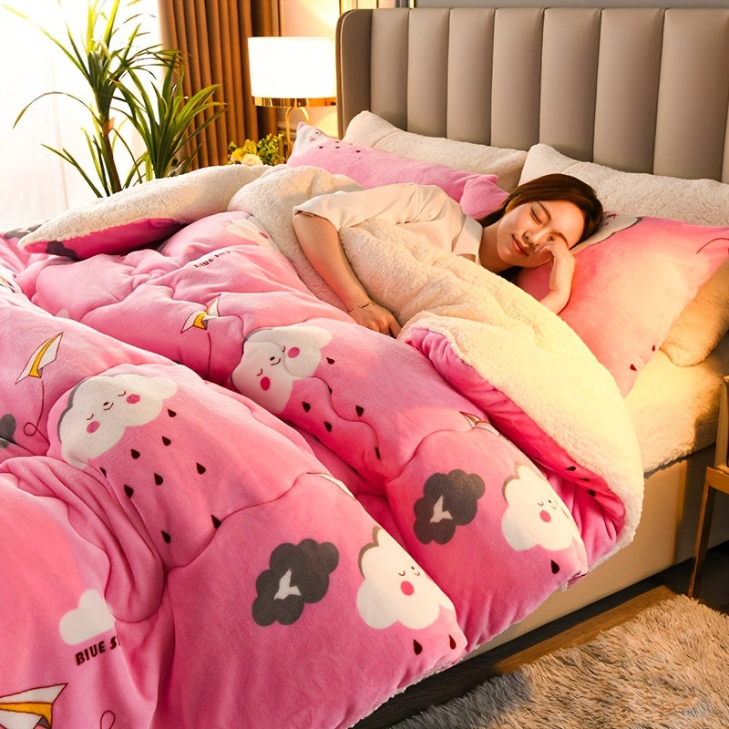 [Printed Milk Velvet Comforter] A Perfect Combination of 1pc Printed Milk Velvet And B Version Lamb Velvet - Warm - Comfortable - Skin-Friendly, a Very Good Comforter