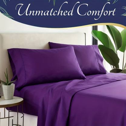 3pcs/ 4pcs Bamboo Cooling Bed Sheet Set -14"Deep Pocket, Exquisite Pinch Pleat, Shrink-Resistant, Fade-Resistant, Skin-Friendly Bedding with 1or2 Pillowcases, 1 Flat Sheet, 1 Fitted Sheet, Dorm Bedding for College, Cozy Comfort