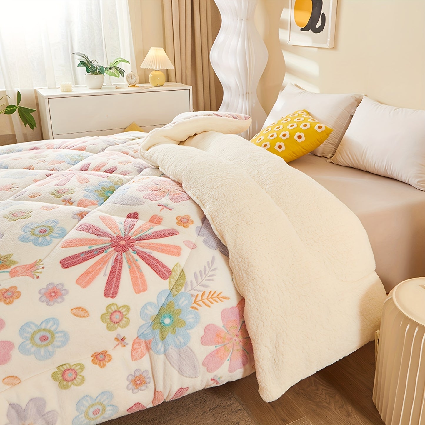 Floral Snowflake Printed Winter Quilt, Soft And Warm, Suitable for Autumn And Winter Bedding in Bedrooms And Guest Rooms