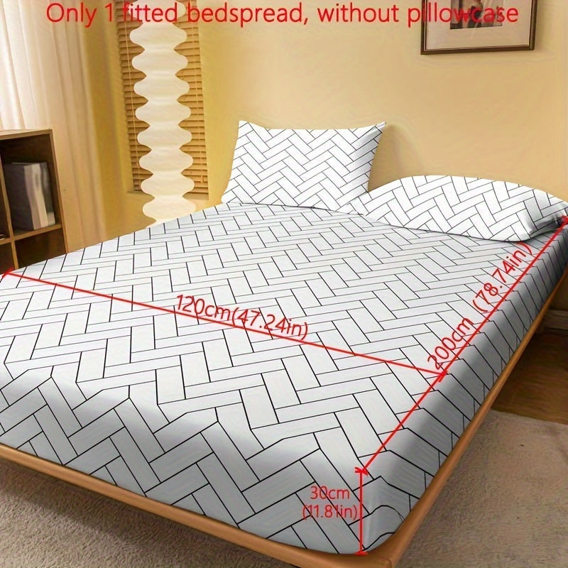 1pc Brushed Fitted Sheet, Soft Comfortable Geometric Pattern Bedding Fitted Sheet, for Bedroom, Guest Room, with Deep Pocket, Fitted Bed Sheet Only, Without Pillowcase