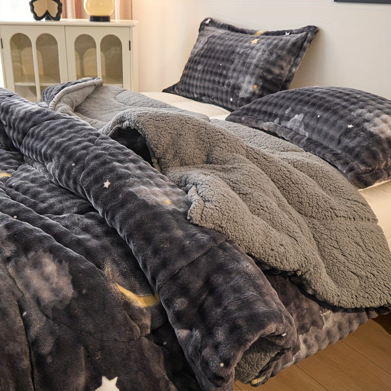 Extra-Thick Fleece Quilt Set- Bedding for Christmas Room Decor, Thickened Down Quilt Set, Comforter Sets Queen, Christmas Decorations for Home, Blankets