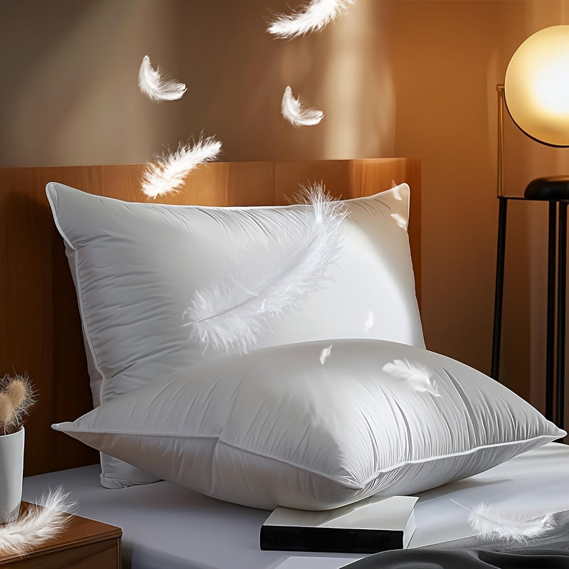 Down Pillow, 1/2pcs Queen Size Feather Pillows, Soft Bed Pillow, Hotel Bed Pillows for Sleeping Soft And Supportive Pillows for Side And Back Sleepers, Cotton Cover Fluffy Support Surround Fill for Back, Stomach, Side Sleepers