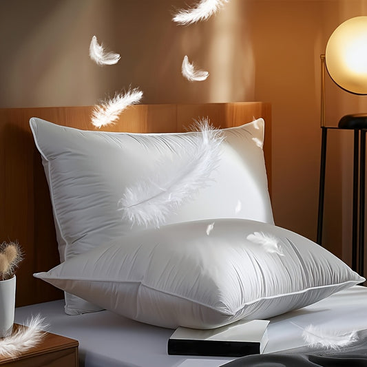 Down Pillow, 1/2pcs Queen Size Feather Pillows, Soft Bed Pillow, Hotel Bed Pillows for Sleeping Soft And Supportive Pillows for Side And Back Sleepers, Cotton Cover Fluffy Support Surround Fill for Back, Stomach, Side Sleepers