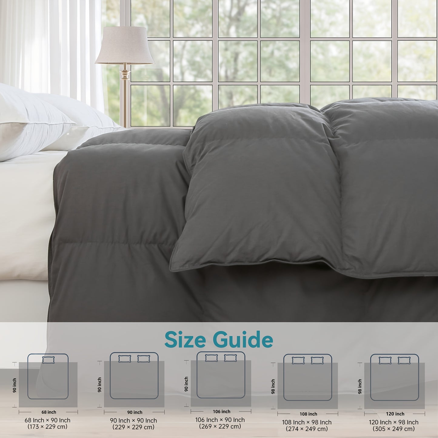 Premium Goose Down Comforter- All Season Duvet Insert - Luxurious Fluffy Hotel Style Bedding Comforter Ultra Soft 100% Cotton Cover with 8 Durable Corner Tabs Enjoy A Comfortable Touch Like Clouds Premium Baffle Box And Exquisite Double Stitching