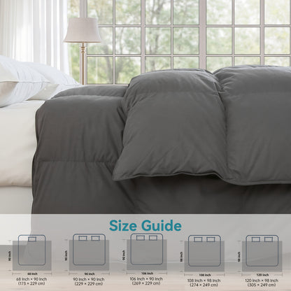 Premium Goose Down Comforter- All Season Duvet Insert - Luxurious Fluffy Hotel Style Bedding Comforter Ultra Soft 100% Cotton Cover with 8 Durable Corner Tabs Enjoy A Comfortable Touch Like Clouds Premium Baffle Box And Exquisite Double Stitching