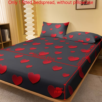 1pc Fitted Sheet, Red And White Heart Pattern Printed Bedding, Soft Comfortable Breathable Fitted Sheet for Bedroom, Guest Room, Fitted Bed Sheet Only