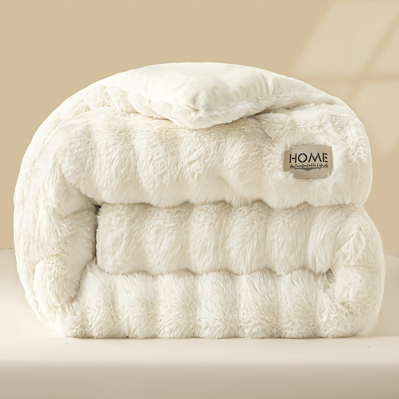 [Soft Winter Quilt] 1pc of Comfortable Winter Quilt, Meticulously Soft, Thickened, Warm Without Feeling Heavy, Relieves Stuffiness, Soft and Lightweight, Faux Rabbit Fur, Milk Velvet, Corn Fiber Quilt Insert. Suitable for Bedroom and Living Room Decoratio