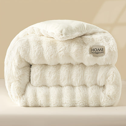[Soft Winter Quilt] 1pc of Comfortable Winter Quilt, Meticulously Soft, Thickened, Warm Without Feeling Heavy, Relieves Stuffiness, Soft and Lightweight, Faux Rabbit Fur, Milk Velvet, Corn Fiber Quilt Insert. Suitable for Bedroom and Living Room Decoratio