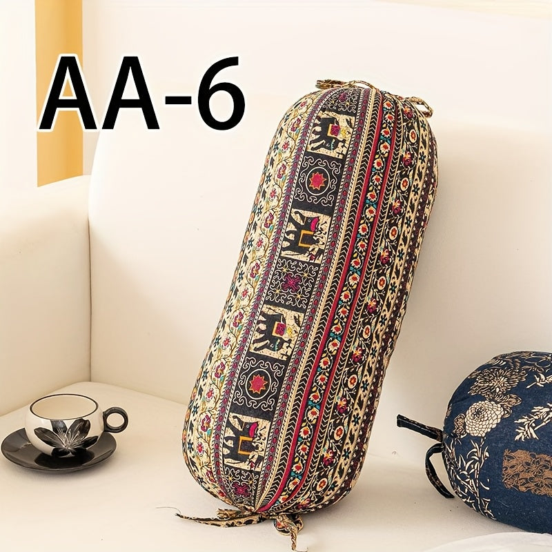 [Enable ] 1pc Bohemian Cylindrical Pillow with Pillow Core, Cushion, Removable And Washable Pillow, Tie Closure Cylindrical Pillow, Suitable for Neck, Back, And Waist Support, Can Be Used As a Decorative Pillow for Bedroom, Sofa, Office, Etc