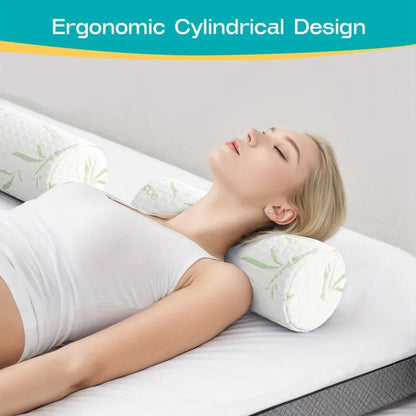 Bamboo Leaf Printed Neck Support Pillow, Ergonomic Cervical Support Pillow, Soft Cylindrical Bolster Cushion for Neck, Back & Legs, Comfort Pillow for Home & Office