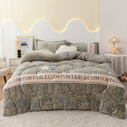 1pc Lamb Fleece/Milk Fleece/Flannel Quilt, Soft And Comfortable Warm Fluffy Thick Quilt Can Be Used in 4 Seasons, Retro And Elegant Green Floral Pattern Quilt, Suitable for Bedroom, Guest Room And Other Scenes (Excluding Pillowcases)