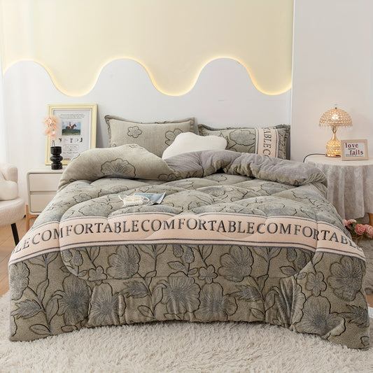 1pc Lamb Fleece/Milk Fleece/Flannel Quilt, Soft And Comfortable Warm Fluffy Thick Quilt Can Be Used in 4 Seasons, Retro And Elegant Green Floral Pattern Quilt, Suitable for Bedroom, Guest Room And Other Scenes (Excluding Pillowcases)