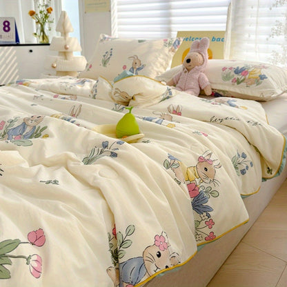 [Rabbit Blanket Summer Quilt] Rabbit Sweet Pattern Printed Thin Blanket Summer Sleeping Quilt, Soft And Breathable, Cute Rabbit Pattern, Double-Sided Design, Lightweight And Comfortable, All Seasons Thin Blanket, Machine Washable