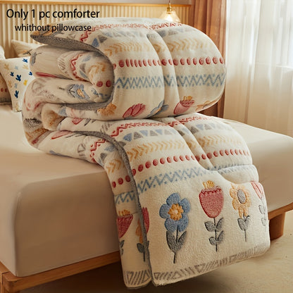 1pc Bohemian Style Floral Velvet Quilt for All Seasons, Soft And Warm, Machine Washable, Suitable for Bedroom Guest Room Bedding And Christmas Gifts