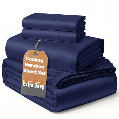 SASTTIE 2400TC Extra Deep Bamboo Cooling Bedding, Breathable & Cooling Hotel Luxury Bed Sheets Set For Child, Easy & Secure Fit - Soft, Wrinkle Free & Comfy Kids Sheet With 15" Deep Pocket, Ultra-Soft & Machine Washable Bedding, Kids Room Decor