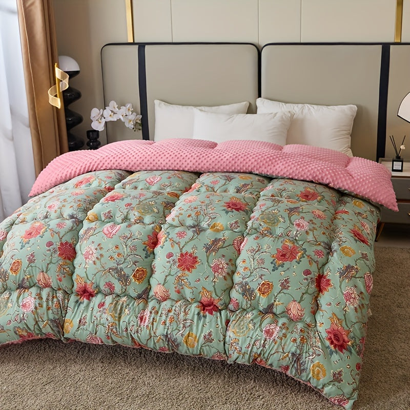 1pc Warm Quilt Core with Floral And Vine Patterns, Made of Skin-Friendly And Warm Bumpy Velvet. Suitable for Autumn And Winter Season Gifting