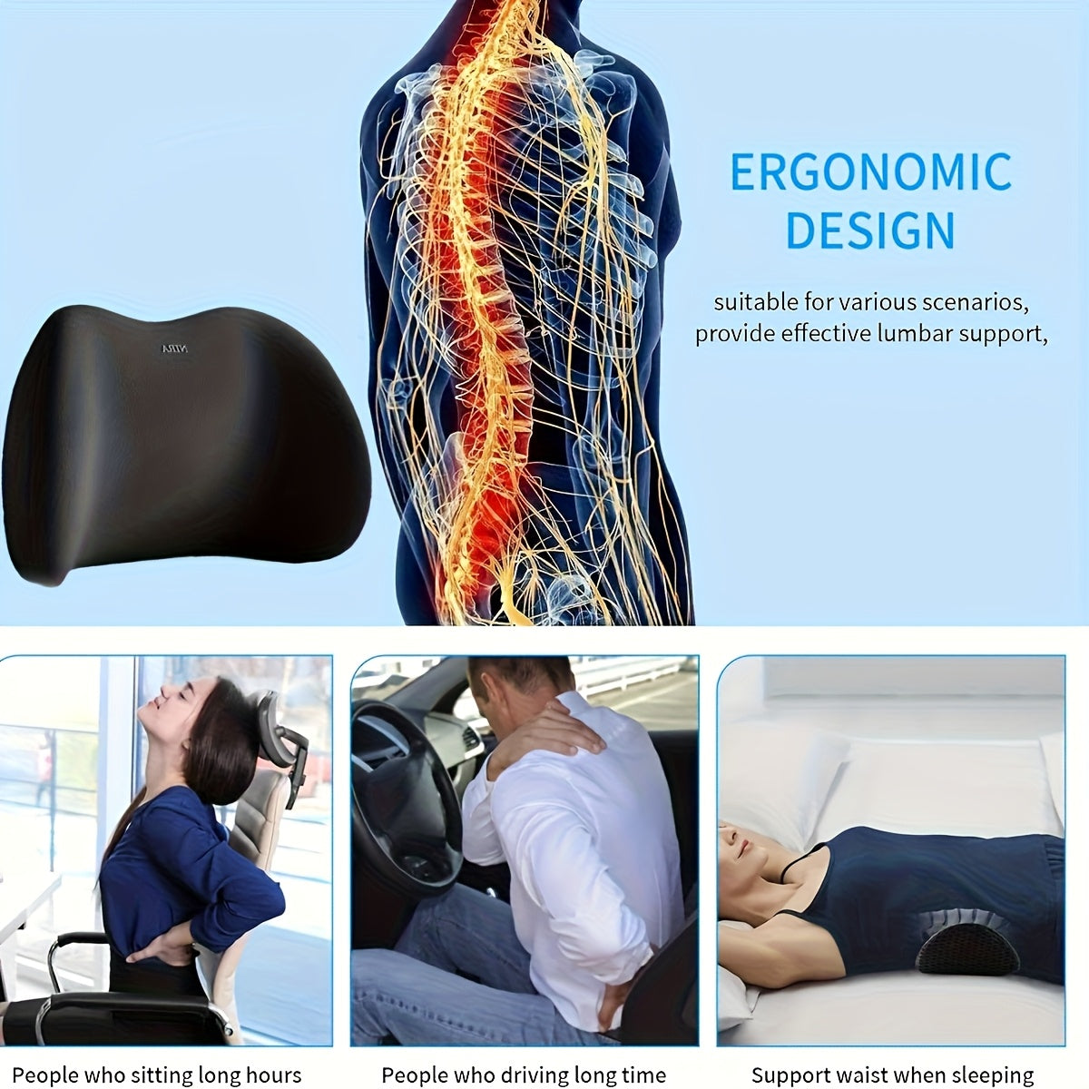 An Office Furniture Cushion, a Lumbar Pillow for Sleeping on The Bed, a Flat Lying Cushion for Back Support During Sleep