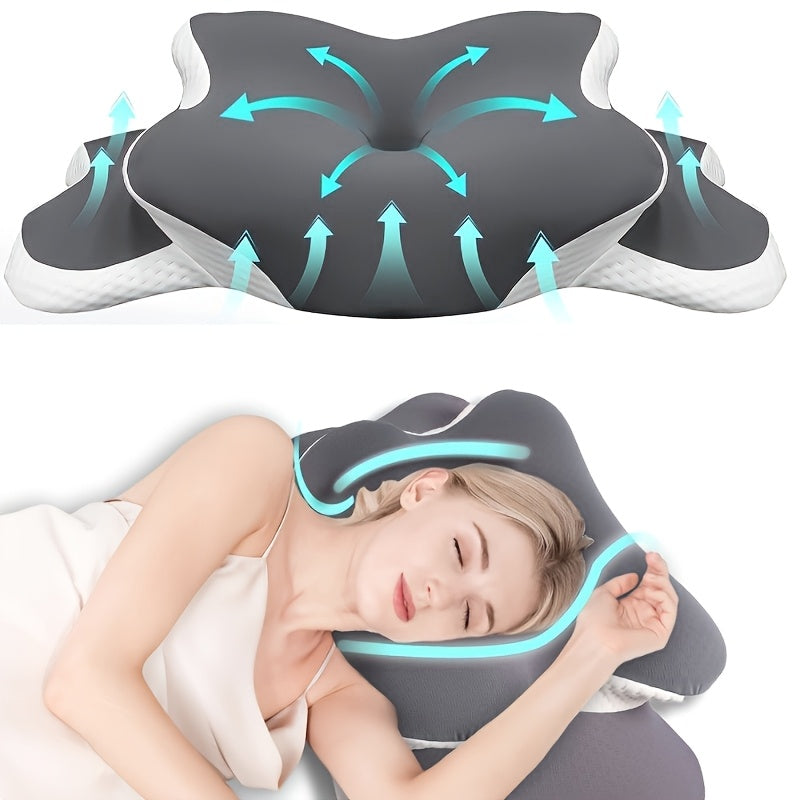 [Ergonomic Neck Pillow] Ergonomic Butterfly Neck Pillow, Cervical Pillow for for Side/Back/Stomach Sleepers, Side and Back Neck Support, Travel & Bed Use, Removable and Washable Cover 60 X 40 X 10cm