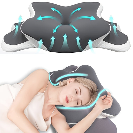 [Ergonomic Neck Pillow] Ergonomic Butterfly Neck Pillow, Cervical Pillow for for Side/Back/Stomach Sleepers, Side and Back Neck Support, Travel & Bed Use, Removable and Washable Cover 60 X 40 X 10cm