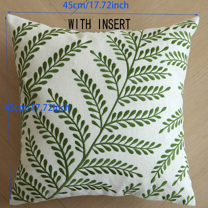 1pc Leaf Embroidered Throw Pillow with Insert | Four Seasons General Square Decorative Pillow Cushion, Suitable for Living Room, Bedroom, Couch Sofa, Home Decor, 18*18in 20*12in, Rustic Style, Polyester Filling, Linen Cover