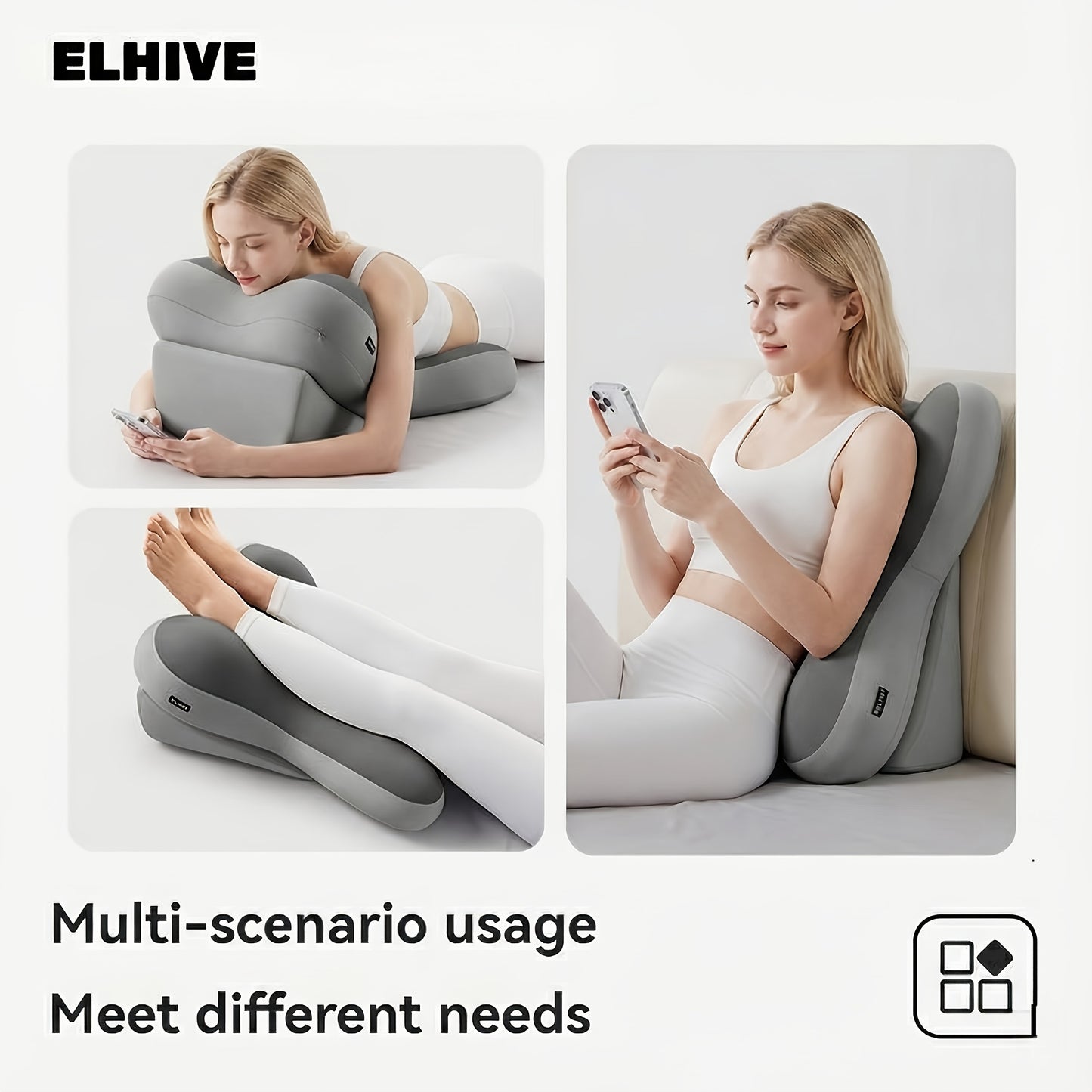 ELHIVE Adjustable Backrest Pillow for Bed - Ergonomic Memory Foam Bed Cushion with Leg Elevation Wedge & Leaning Support, Suitable for Back, Reading, - Grade Bed Wedge Pillow