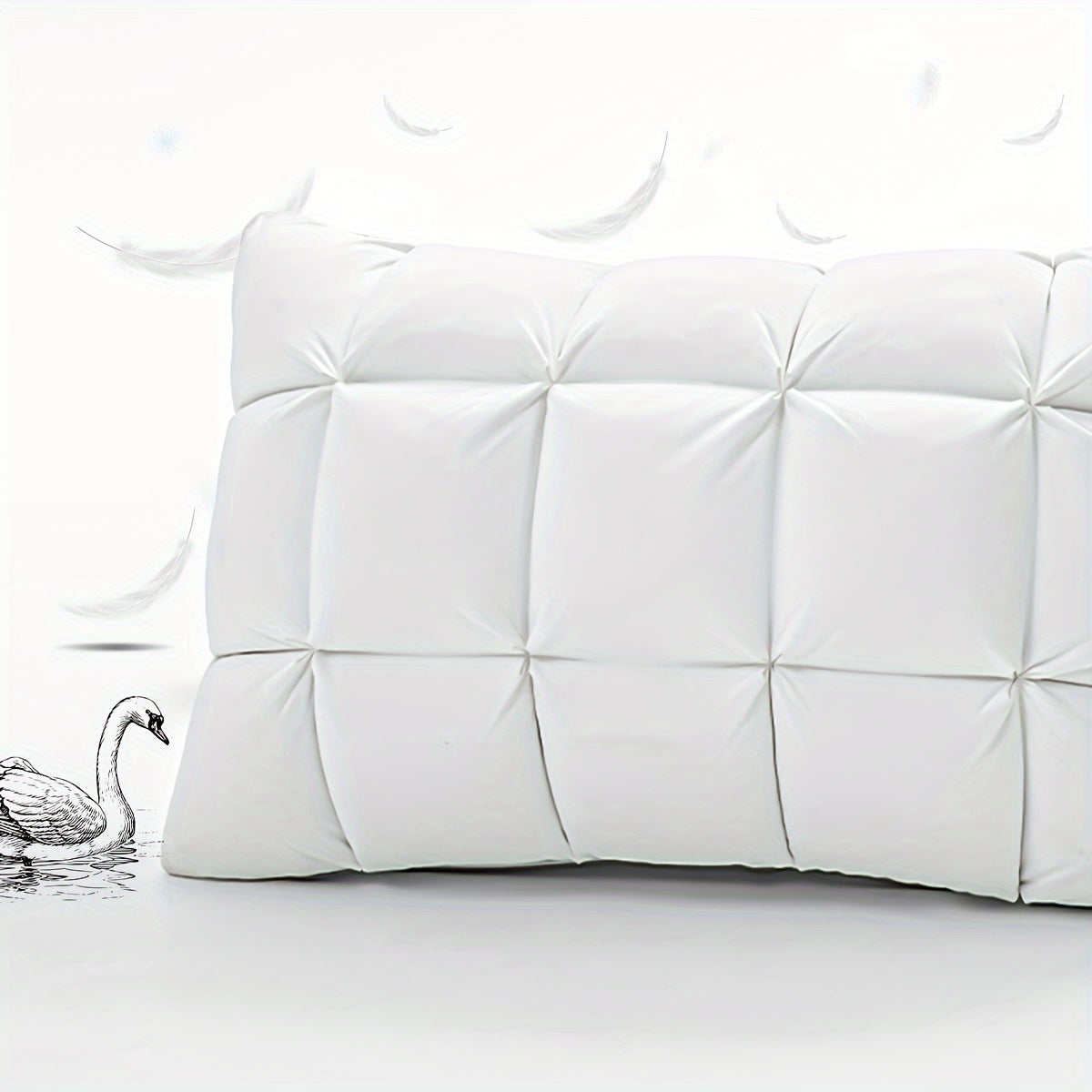 1pc Luxury Goose Down Feather Pillows Soft And Fluffy Pinch Pleat Design Neck Protection Bed Pillow For Bedroom Hotel