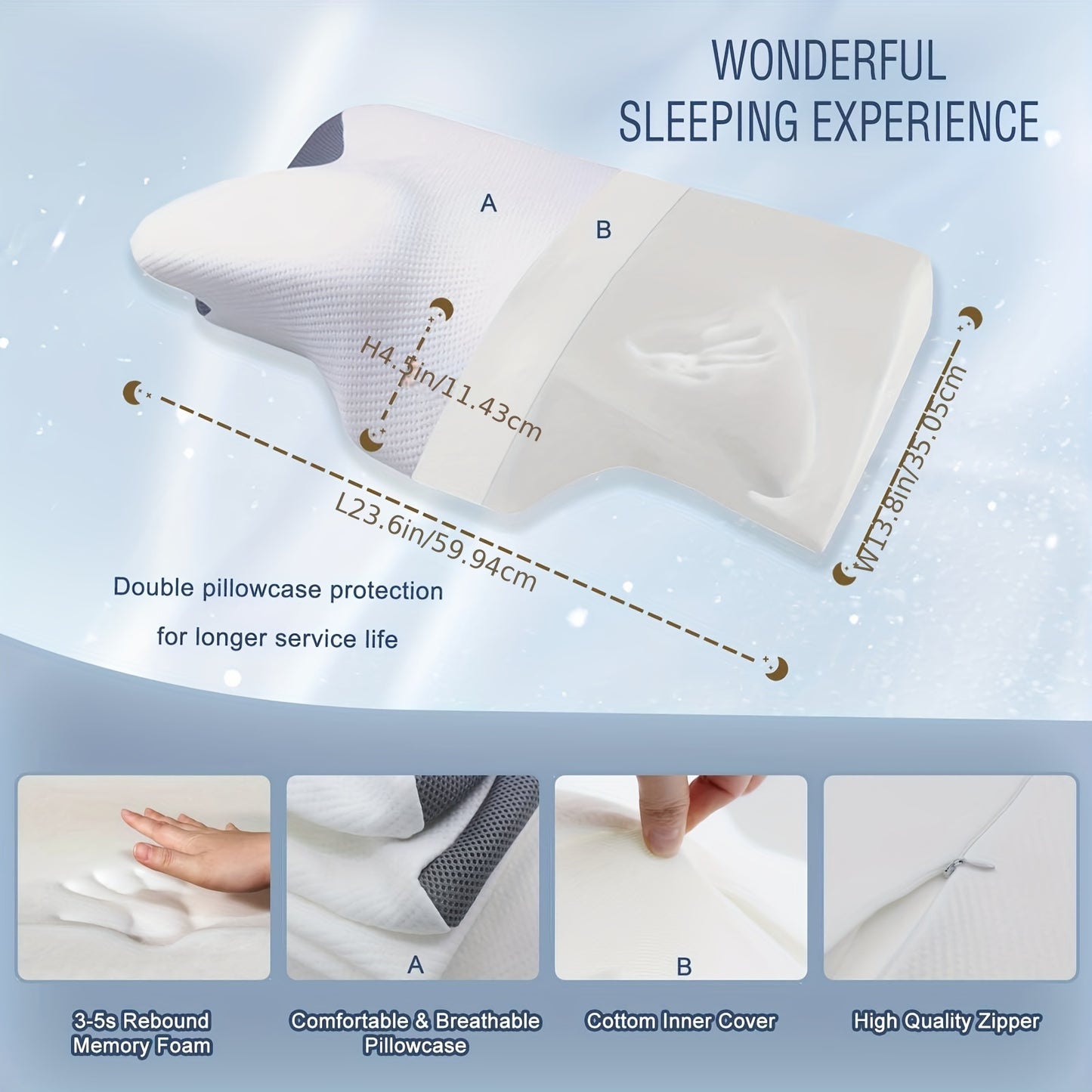1pc Cervical Neck Pillow Pillow for Sleeping,  Neck Support Pillow for Side, Back and Stomach Sleepers with Breathable Pillowcase.