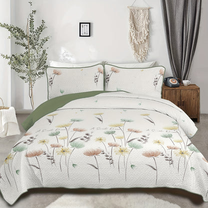 Queen And King Quilt Set Featuring a Charming Floral Design, Made from Lightweight Microfiber. This Reversible Bedspread Is Perfect for Spring And Suitable for All Seasons, Available in Sizes 90"X96" for Queen And 90"X104" for King