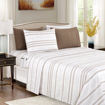 Elegant Comfort Luxury 4/6pcs Floral and Striped Sheet Set 16 inch deep pockets - Ultra Soft Machine Washable Luxury 6-Piece Bed Sheet Set - Fade and Wrinkle Resistant Premium Hotel Quality Twin/Full/Queen/King/Cal King Bedding Set- 6PC Sheets For Daily U