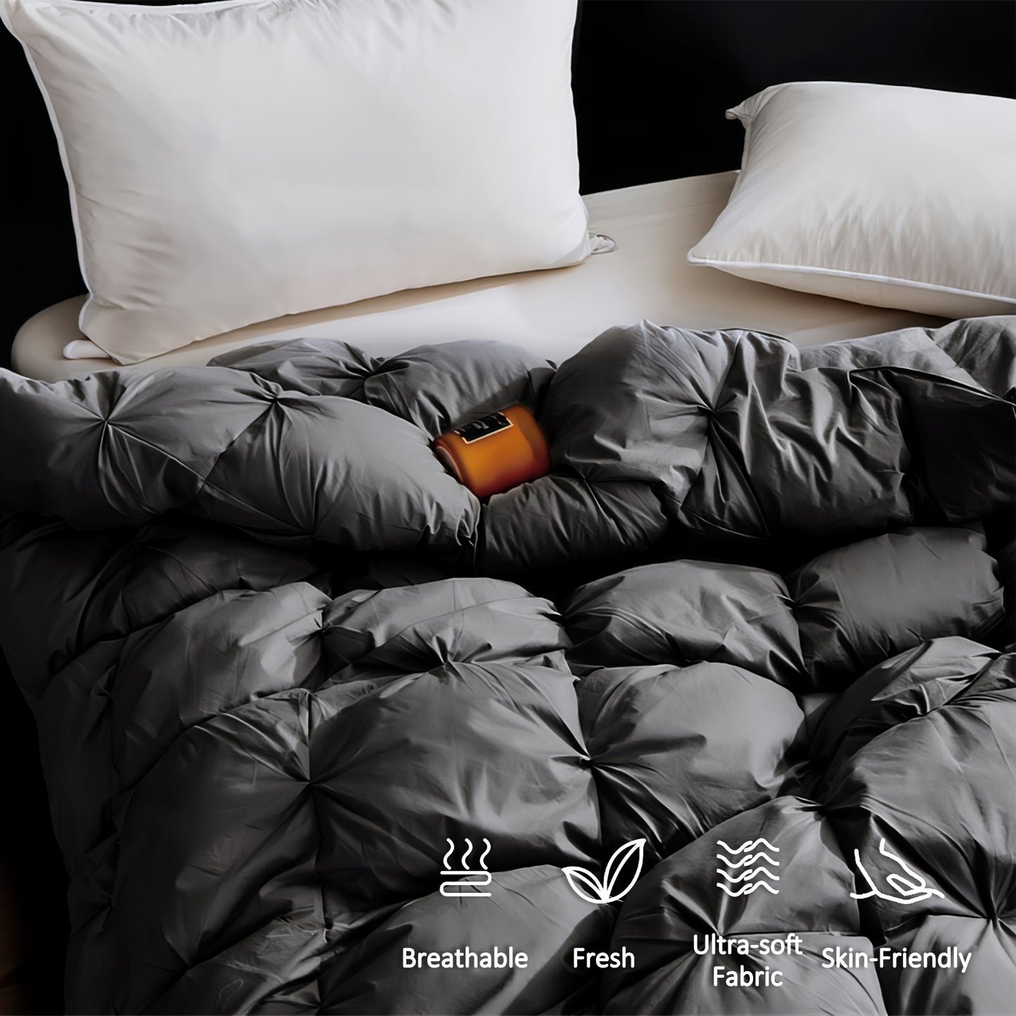 Superior Luxury Goose Feather Down Comforter King Size, Box Stitched Ultra-Soft 100% Fabric Shell, Lightweight And Fluffy All Season Medium Warmth Bed Duvet Insert With 8 Corner Tabs, Machine Washable(106"x90", White And Grey)