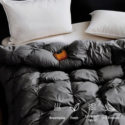 Superior Luxury Goose Feather Down Comforter King Size, Box Stitched Ultra-Soft 100% Fabric Shell, Lightweight And Fluffy All Season Medium Warmth Bed Duvet Insert With 8 Corner Tabs, Machine Washable(106"x90", White And Grey)