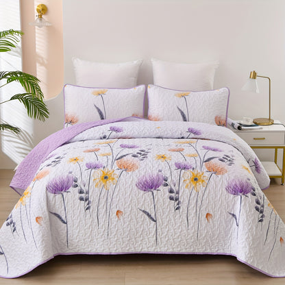 Queen And King Quilt Set Featuring a Charming Floral Design, Made from Lightweight Microfiber. This Reversible Bedspread Is Perfect for Spring And Suitable for All Seasons, Available in Sizes 90"X96" for Queen And 90"X104" for King