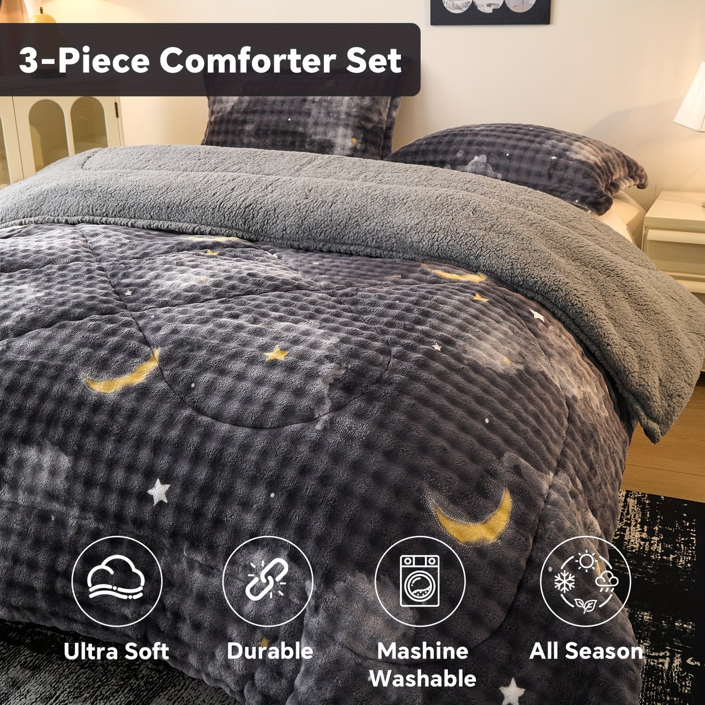Extra-Thick Fleece Quilt Set- Bedding for Christmas Room Decor, Thickened Down Quilt Set, Comforter Sets Queen, Christmas Decorations for Home, Blankets