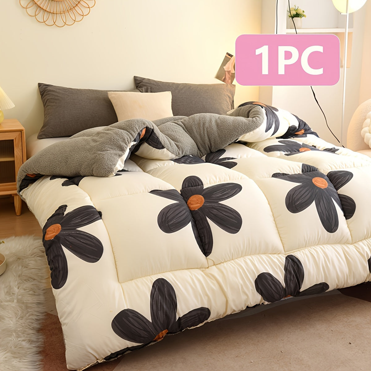1pc, Gram-Style Geometric Floral Quilting Craft Quilt Core Blanket, for Winter Use, Polyester 100% Blanket, Machine Washable, Tear-Resistant, Bedding Decor