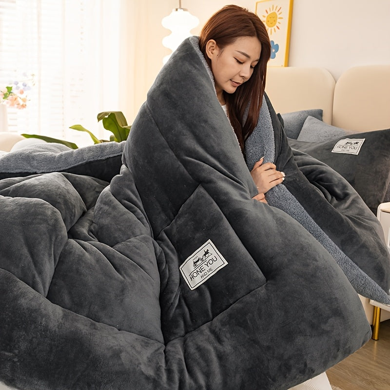 1pc Contemporary Thick Velvet Quilt, Machine Washable, All-Season Use with Polyester Filling and Cover for Bed, Sofa, Camping - Suitable for Bedroom, Guest Room, Dorm, Outdoor, Warm Quilt with Multi-Needle Quilting Technology, Fluffy Lightweight