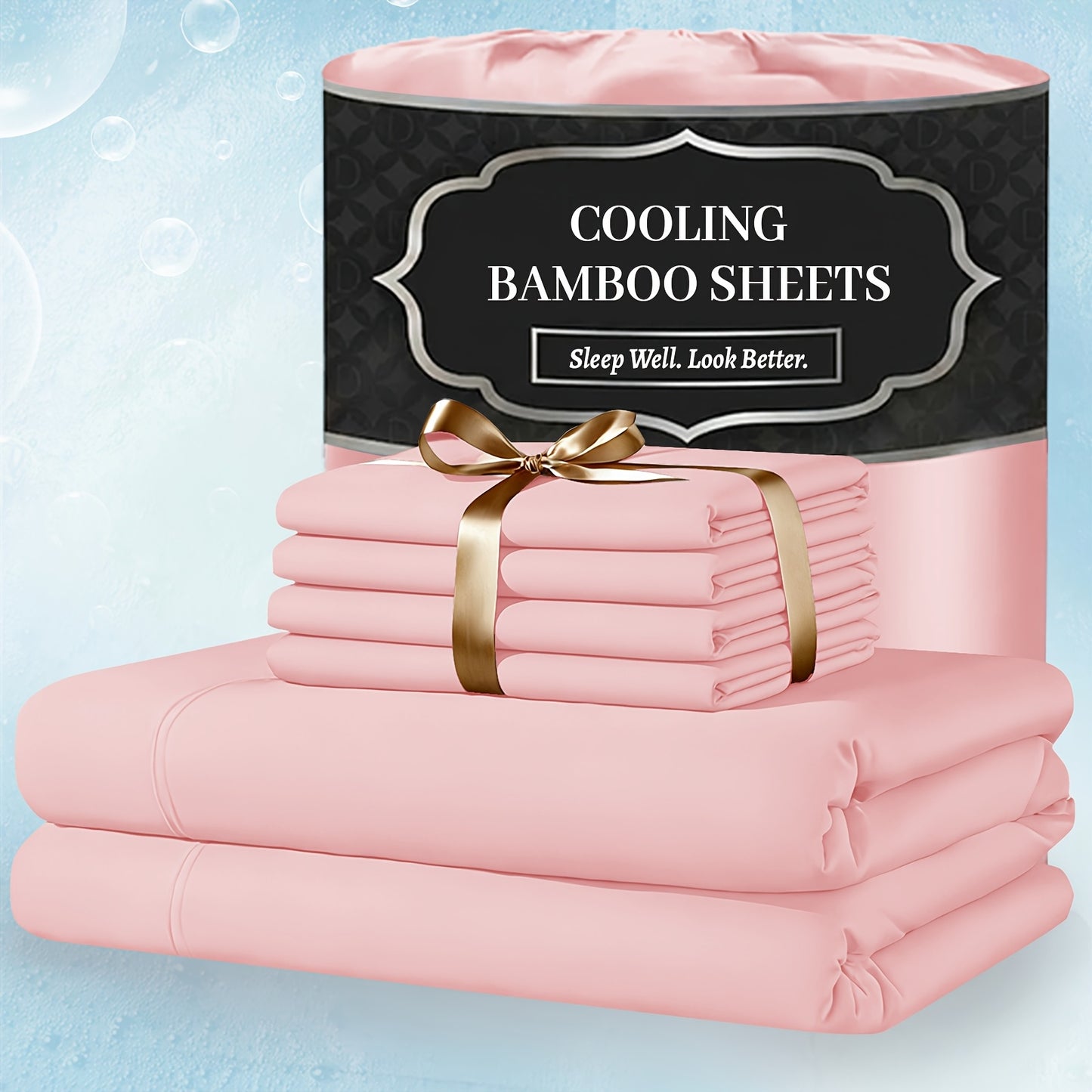 Extra Deep Pocket Bamboo Sheets - 4/6pcs Breathable & Cooling Bamboo Bed Sheet Set, Hotel Luxury Fitted Sheet Set, Soft Wrinkle-Free for Extra Deep Mattresses, Room Decor, Twin/Full/Queen/King Size Sheet & Pillowcase Sets