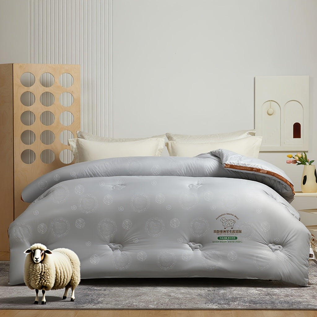 New Modern Style Australian Wool Quilt - Thick And Warm, Suitable for Autumn And Winter, Quilted Design, Filling: Wool + Superfine Fiber, Soft And Skin-Friendly Warm Bedding for Autumn And Winter